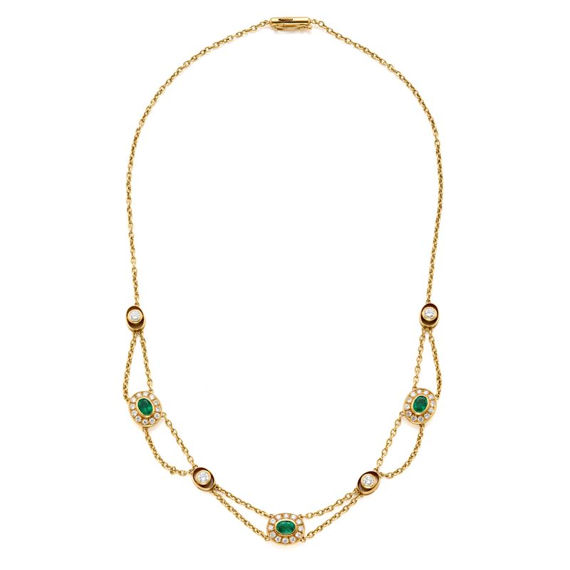 Collana Damiani in oro, diamanti e smeraldi