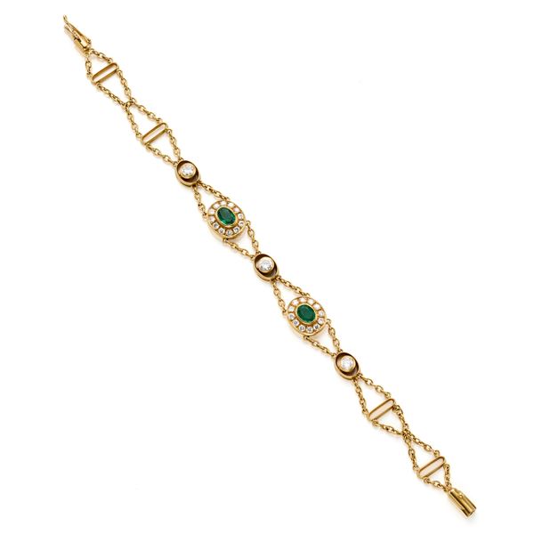 Damiani gold, diamonds and emeralds bracelet