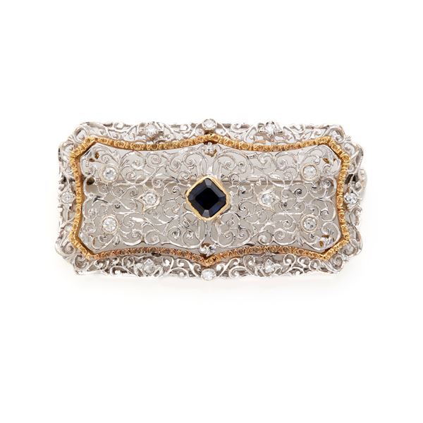 Gold, diamonds and sapphire brooch  - Auction GIOIELLI OROLOGI E LUXURY GOODS - Faraone Casa d'Aste