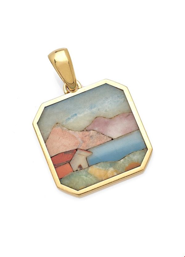 Gold pendant with semi-precious stones