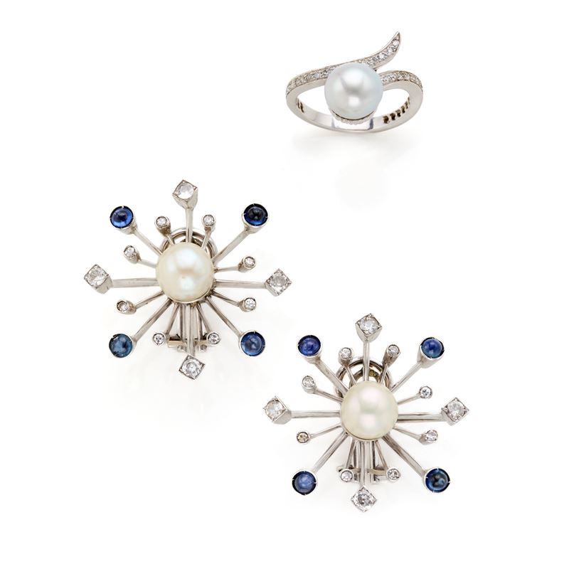 Anello e orecchini in oro con perle