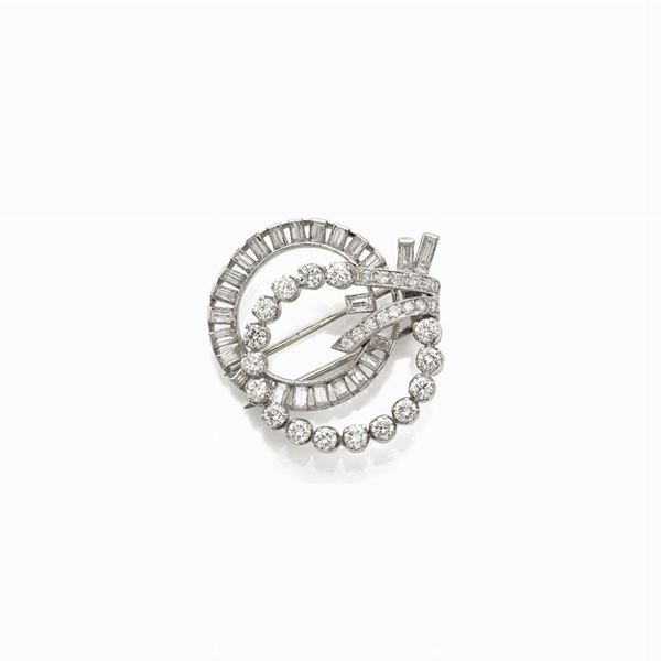Spilla in platino e diamanti  - Auction Gioielli e orologi del XX secolo - Faraone Casa d'Aste