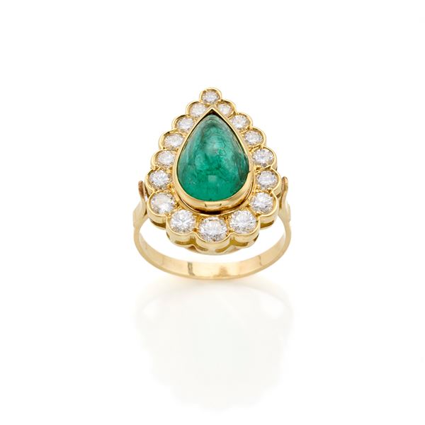 Gold ring with emerald and diamonds  - Auction GIOIELLI OROLOGI E LUXURY GOODS - Faraone Casa d'Aste