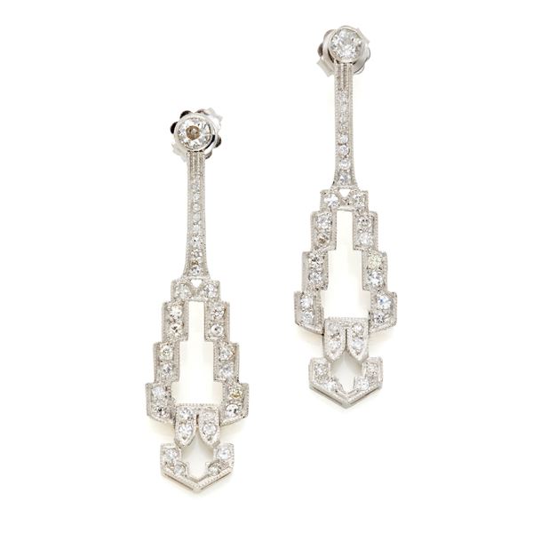 Platinum earrings with diamonds  - Auction GIOIELLI OROLOGI E LUXURY GOODS - Faraone Casa d'Aste