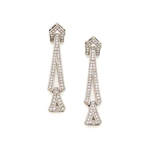 Platinum earrings with diamonds  - Auction GIOIELLI OROLOGI E LUXURY GOODS - Faraone Casa d'Aste