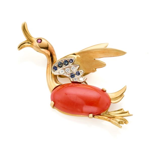 Gold brooch with coral  - Auction GIOIELLI OROLOGI E LUXURY GOODS - Faraone Casa d'Aste