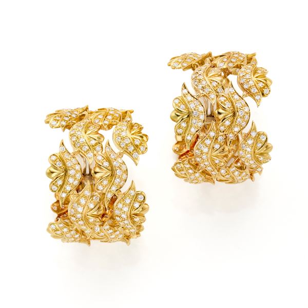 Gold hoop earrings with diamonds