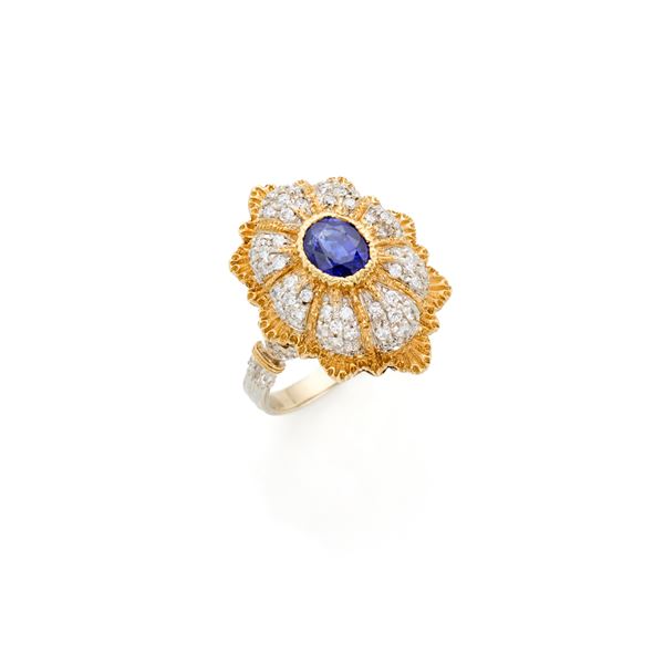 Anello in oro con zaffiro e diamanti