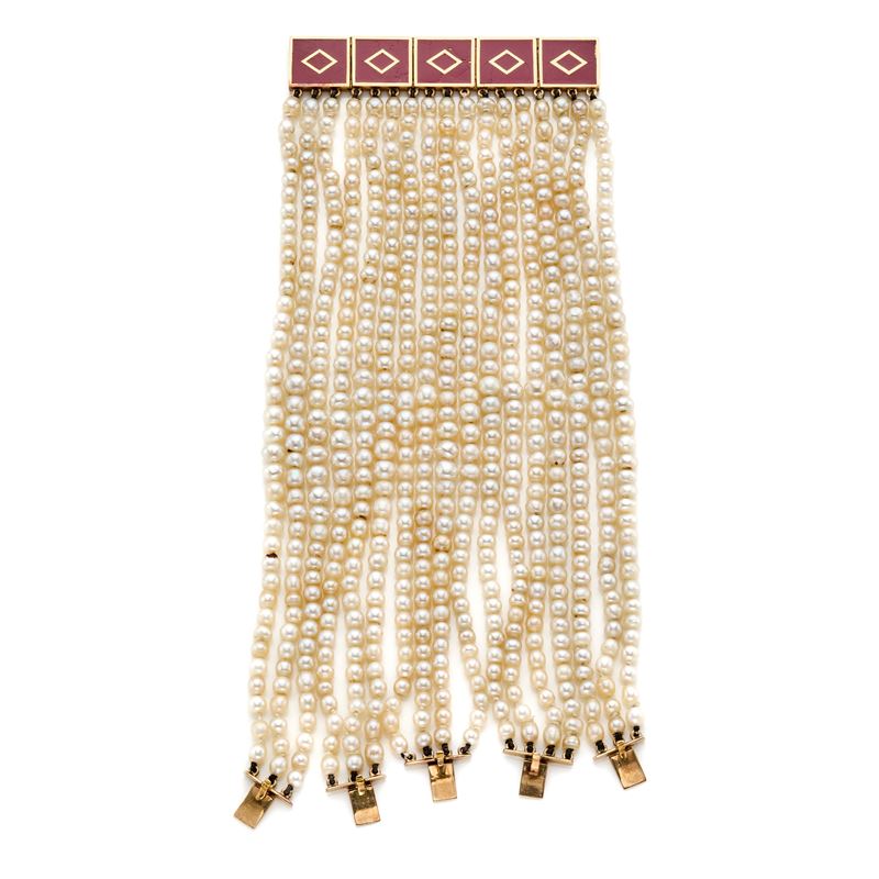 Bracciale in Perle con Chiusura in Oro e Smalti