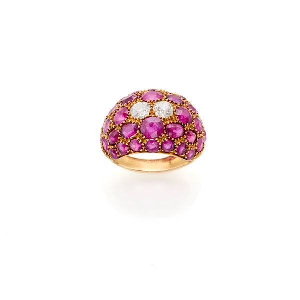 Gold ring with diamonds and rubies