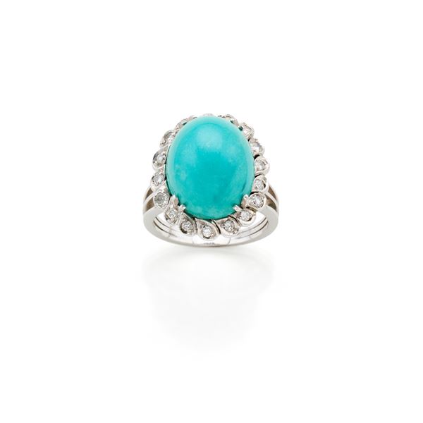 Gold ring with diamonds and turquoise 