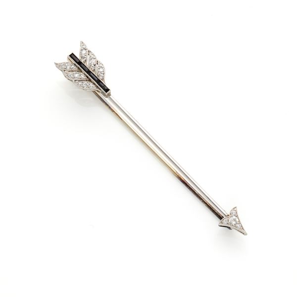 Platinum brooch with diamonds and onyx  - Auction GIOIELLI OROLOGI E LUXURY GOODS - Faraone Casa d'Aste