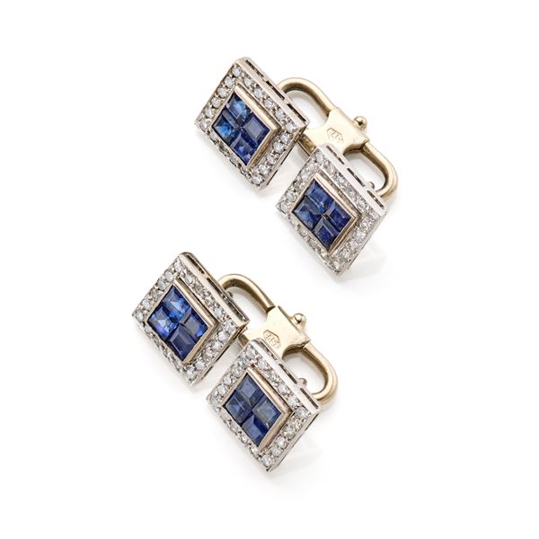 Gemelli Weingrill in oro con zaffiri e diamanti  - Asta GIOIELLI, OROLOGI E LUXURY GOODS - Faraone Casa d'Aste