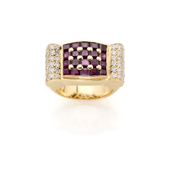 Gold ring with diamonds and rubies