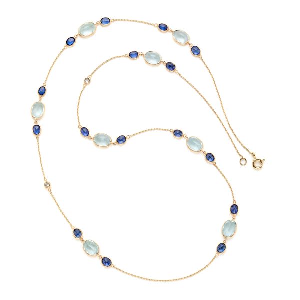 Collana in oro con acquamarine e zaffiri