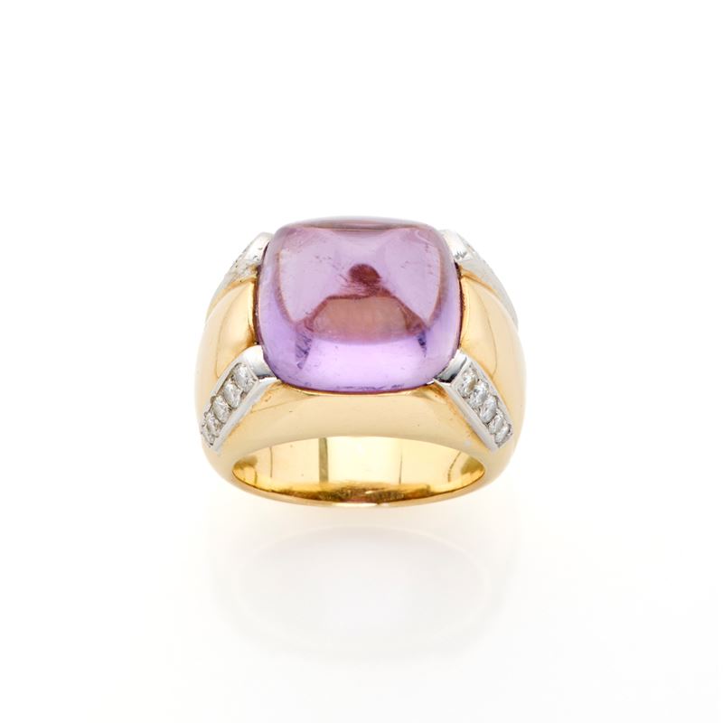 Anello Cusi in oro, diamanti e ametista