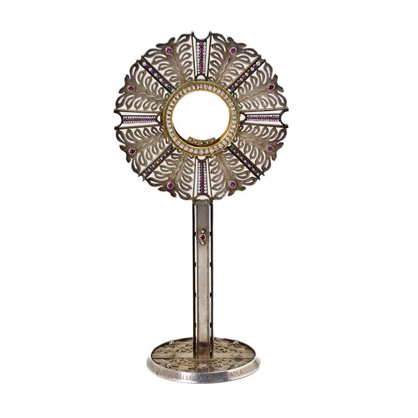 Gold and silver monstrance with diamonds and rubies