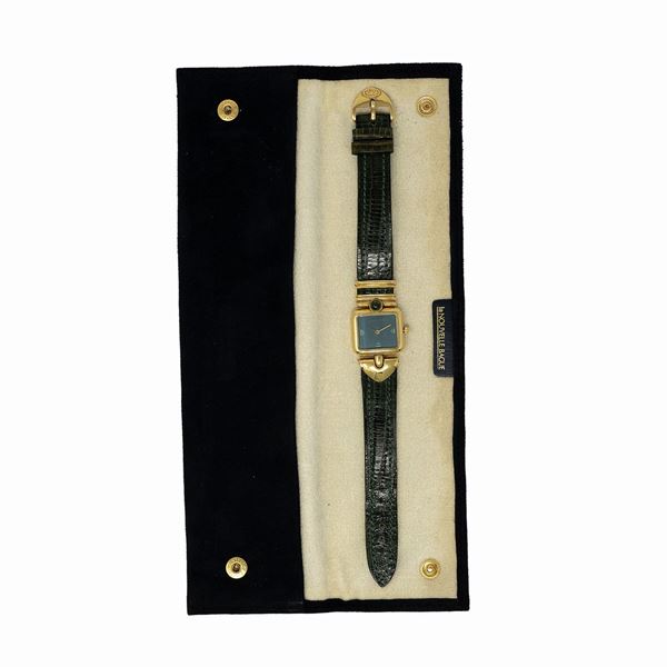 Nouvelle Bague : Orologio Nouvelle Bague oro giallo con tormaline verdi cabochon e carr&#232;  - Asta Asta a tempo - Faraone Casa d'Aste