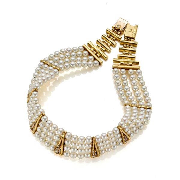 Collier di perle in oro e diamanti