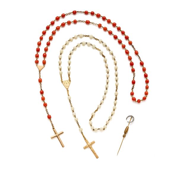 Lot of two rosaries and a pin 