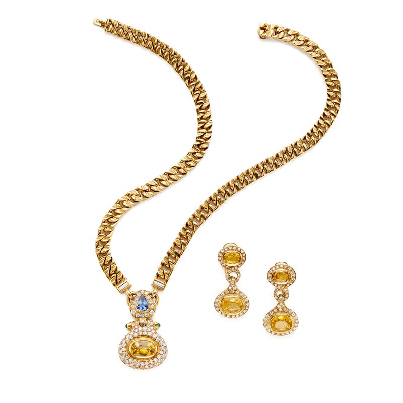 Demi Parure in Oro con Diamanti e Zaffiri
