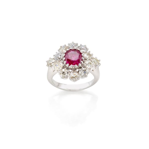 Gold, diamond and ruby ring