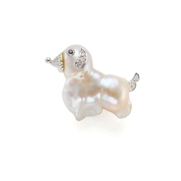 Gold brooch with diamonds and pearl  - Auction GIOIELLI, OROLOGI E LUXURY GOODS - Faraone Casa d'Aste