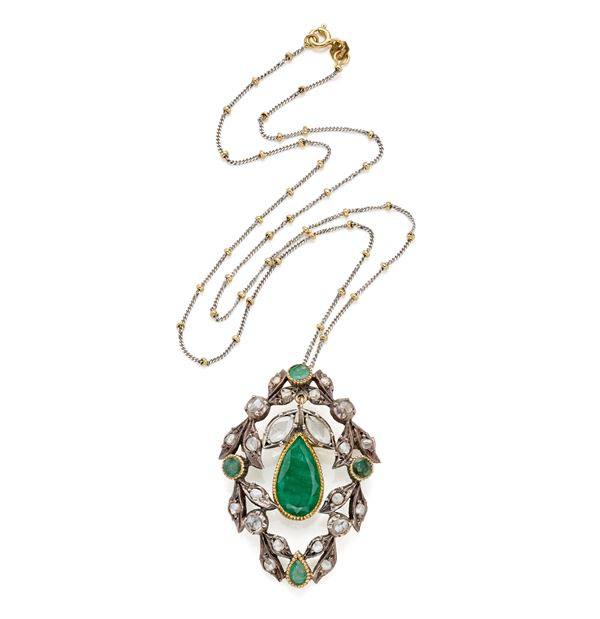 Spilla pendente  diamanti e smeraldi  - Asta GIOIELLI, OROLOGI E LUXURY GOODS - Faraone Casa d'Aste