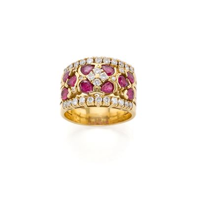 Anello Oro Giallo con Diamanti e Rubini