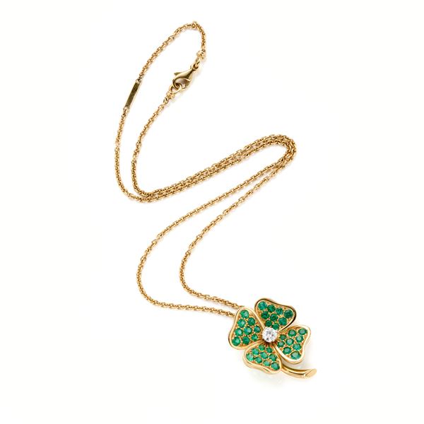 Collana in oro diamante e smeraldi