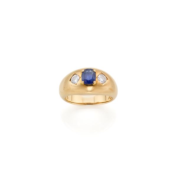 Anello in oro con zaffiro e diamanti