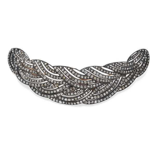 Aigrette parte di bandeau a piuma in argento con diamanti