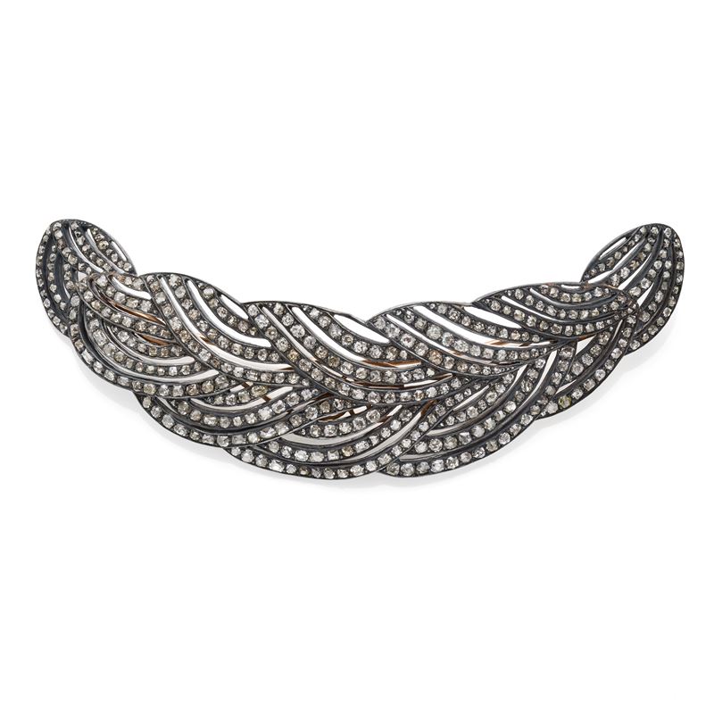 Aigrette Parte di Bandeau a Piuma in Argento con Diamanti