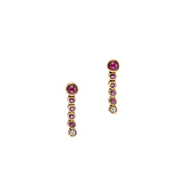 Gold earrings with rubies and diamonds