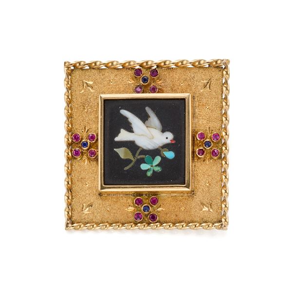 Spilla oro con micromosaico  - Asta GIOIELLI, OROLOGI E LUXURY GOODS - Faraone Casa d'Aste