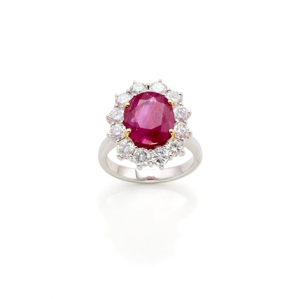 Gold ring with diamonds and ruby