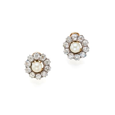 Orecchini in Oro e Argento con Diamanti e Perle Naturali