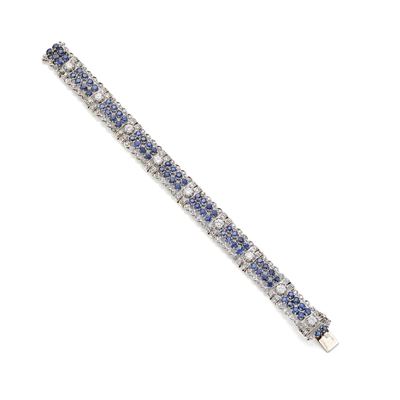 Bracciale in oro bianco 18 Kt con diamanti rotondi e zaffiri