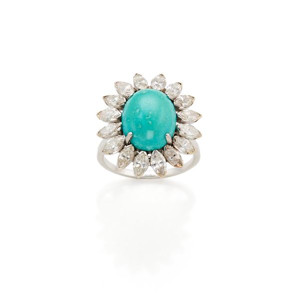 Anello in oro con turchese e diamanti