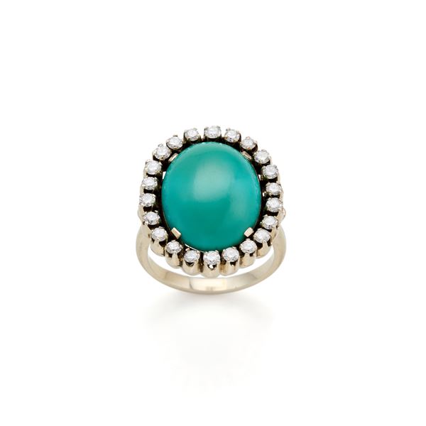 Anello in oro con turchese e diamanti