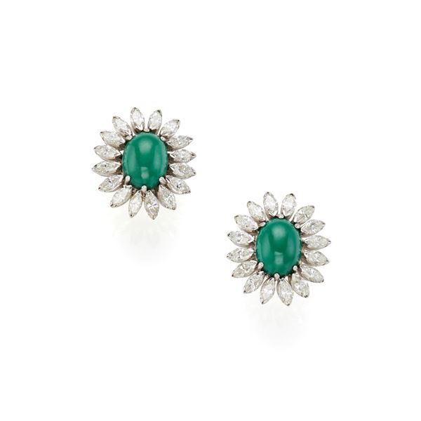 Gold earrings with turquoise and diamonds
