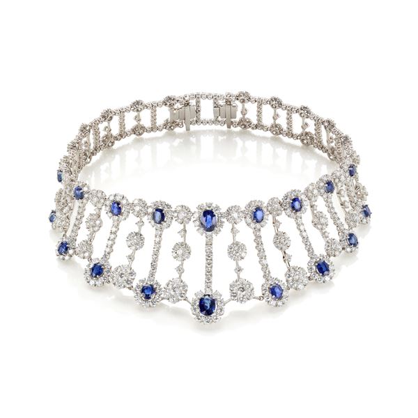 Collier de chien in gold, diamonds and sapphires