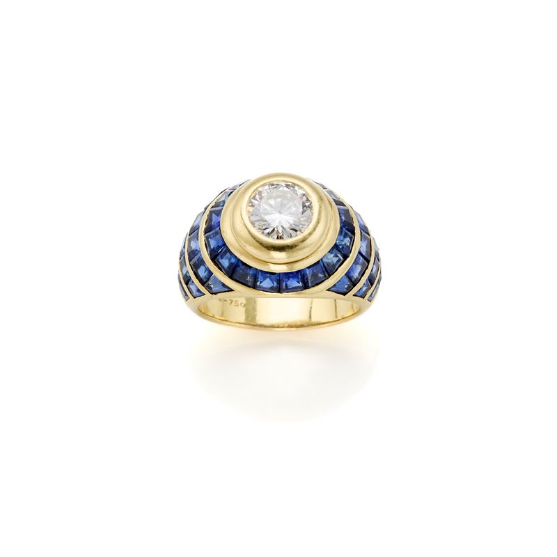 Anello Faraone in Oro con Diamante e Zaffiro