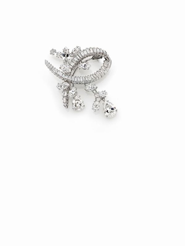 Spilla in oro bianco e diamanti  - Auction Gioielli e Orologi del XX Secolo - Faraone Casa d'Aste