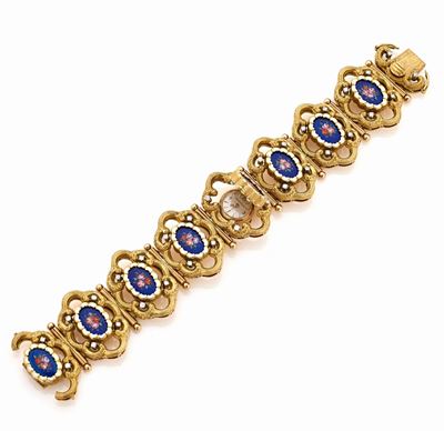Bracciale/orologio in Oro Giallo e Smalti