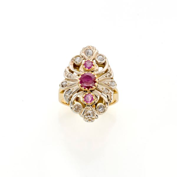 Gold ring with diamonds and rubies