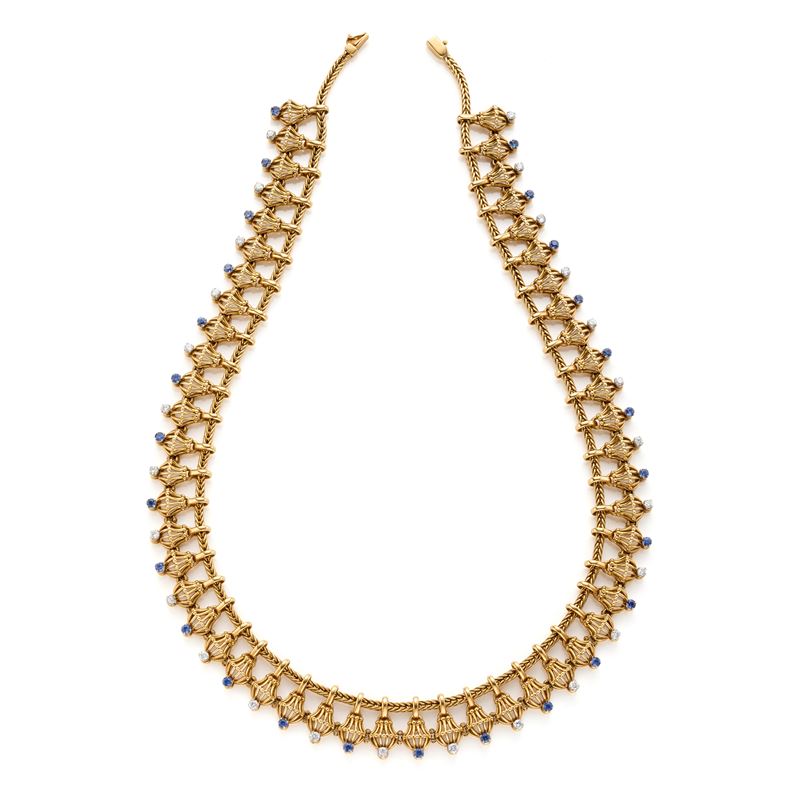 Collier in oro con diamanti e zaffiri