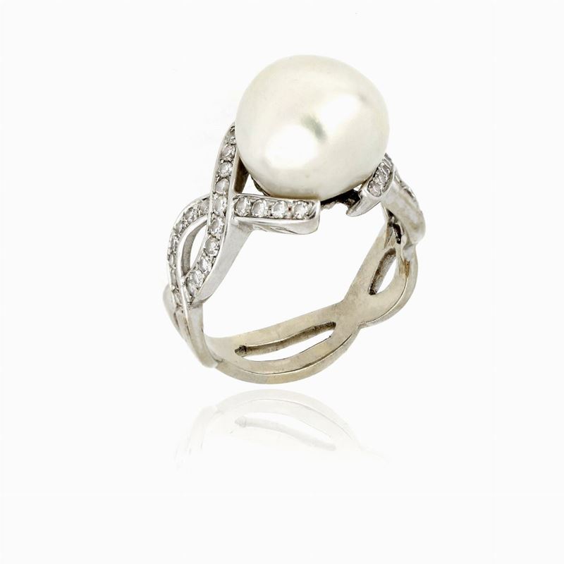 Anello Oro Bianco con Perla