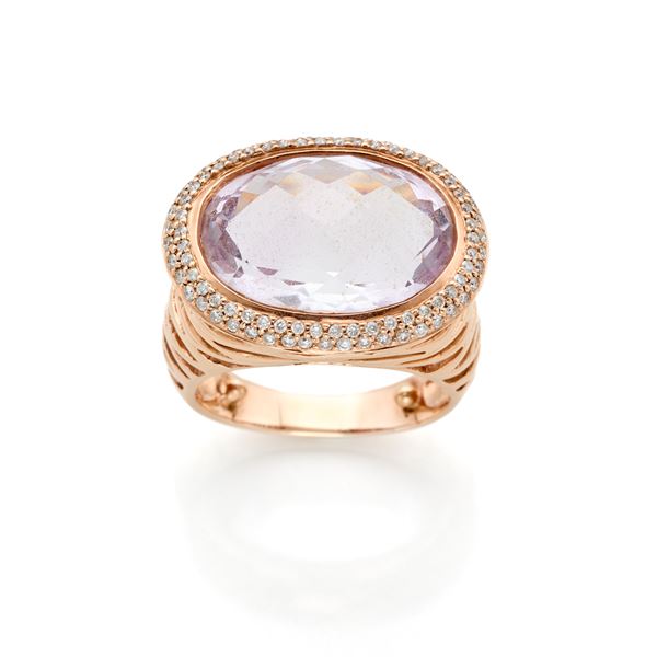 Gold ring with quartz and diamonds