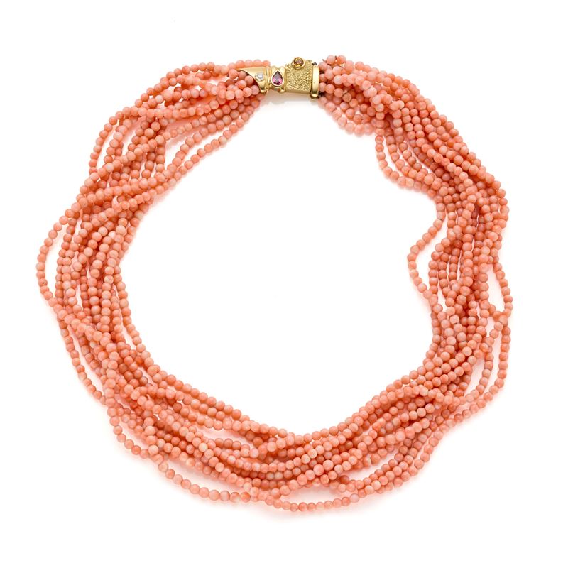 Collana torchon con boules di corallo